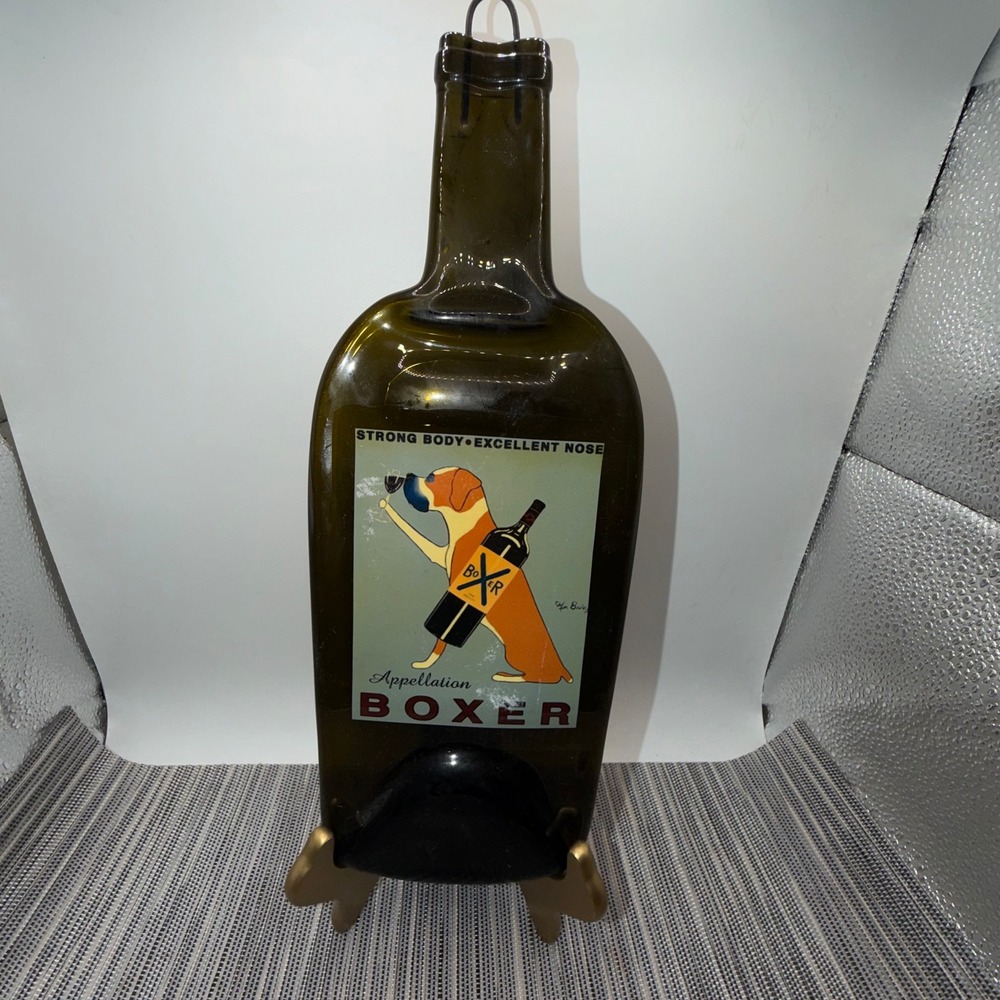 Ken Bailey Appellation Boxer Slumped Glass Melted Wine Bottle Wall Art Decor 12"